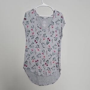 Floral Print Gray Women's Short Sleeve Top